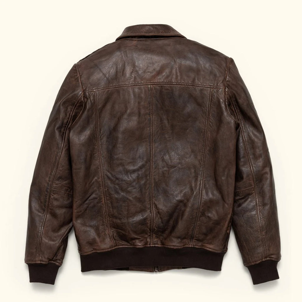 Men's Leather Quilted Shirt Collar Bomber Jacket