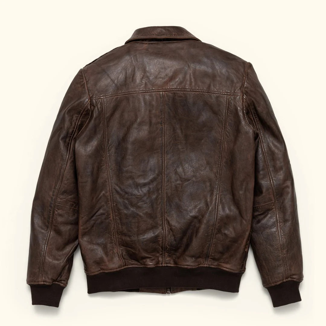 Men's Leather Quilted Shirt Collar Bomber Jacket