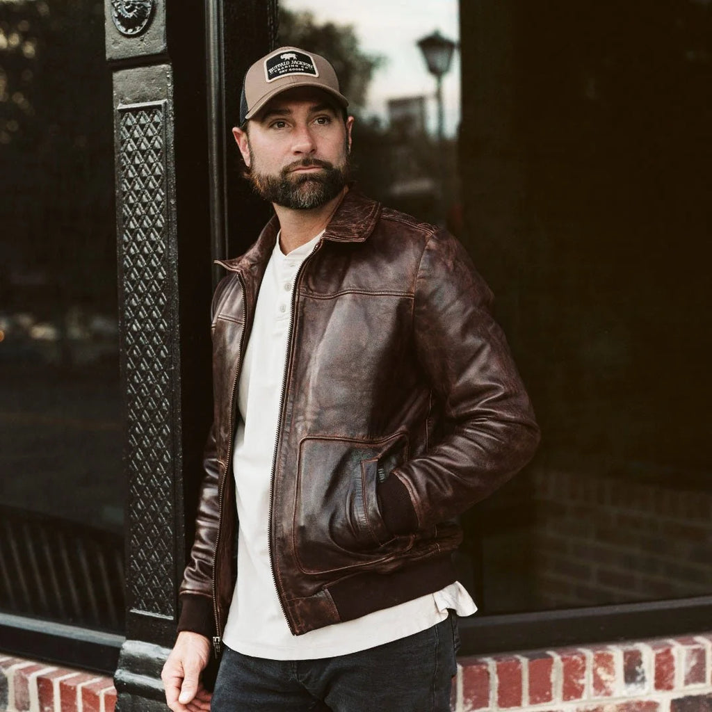 Men's Leather Quilted Shirt Collar Bomber Jacket
