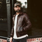 Men's Leather Quilted Shirt Collar Bomber Jacket