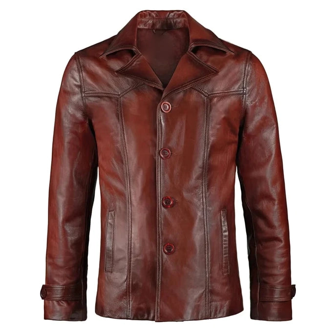 Men's Leather Vintage Car Coat Shearling Jacket