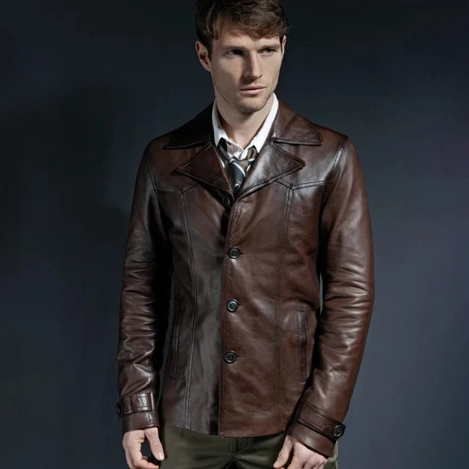 Men's Leather Vintage Car Coat Shearling Jacket