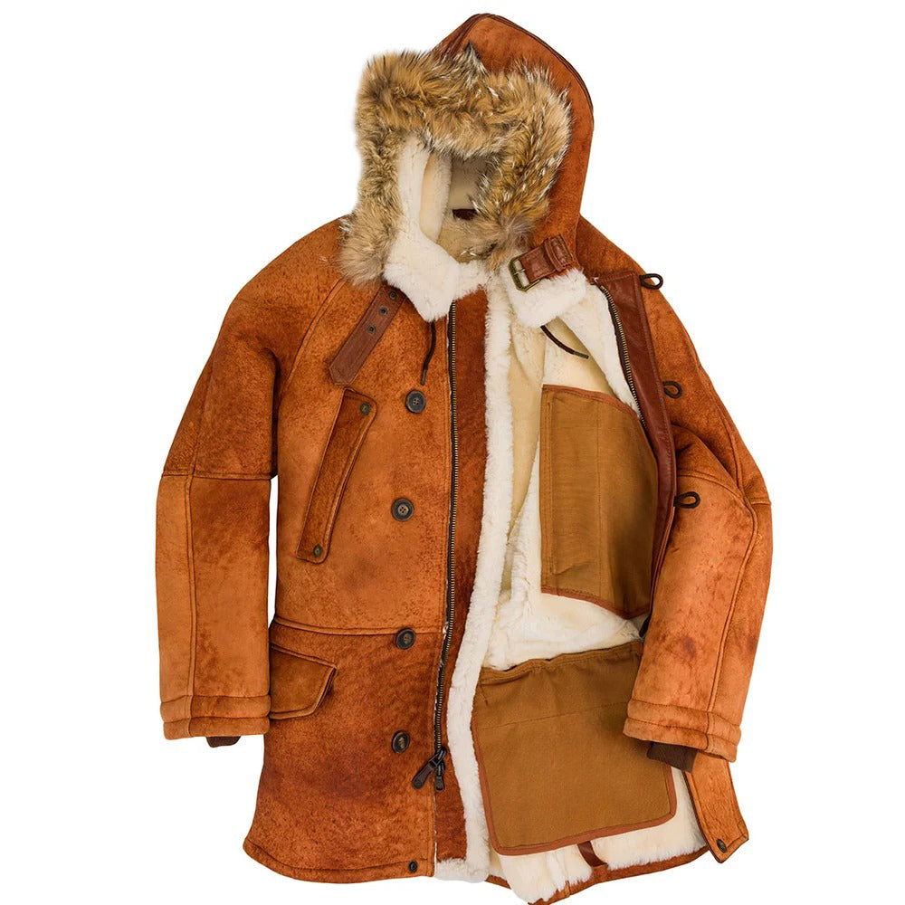 Men's N3B Sheepskin Leather Hooded Parka – Winter Shealing Coat