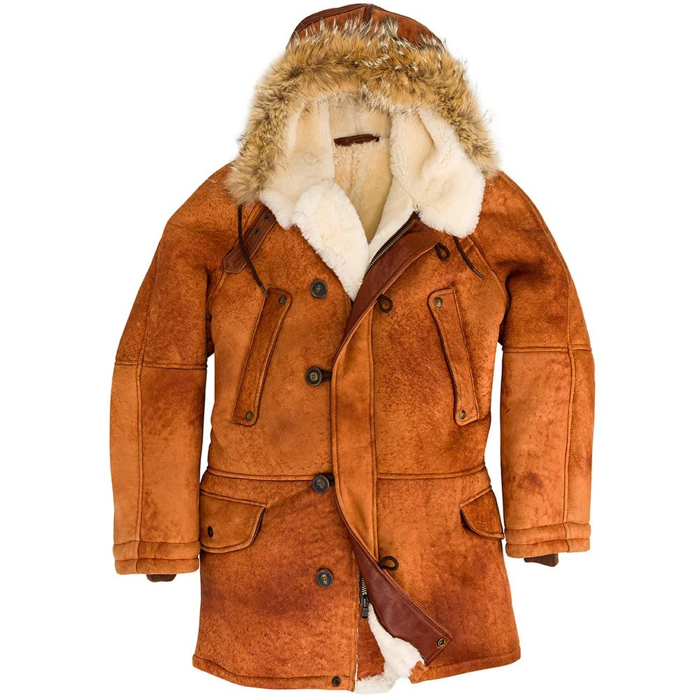 Men's N3B Sheepskin Leather Hooded Parka – Winter Shealing Coat
