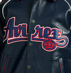 Men's Navy & Red Lambskin Leather Varsity Jacket | The Kings Gold Kickoff Edition