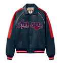 Men's Navy & Red Lambskin Leather Varsity Jacket | The Kings Gold Kickoff Edition
