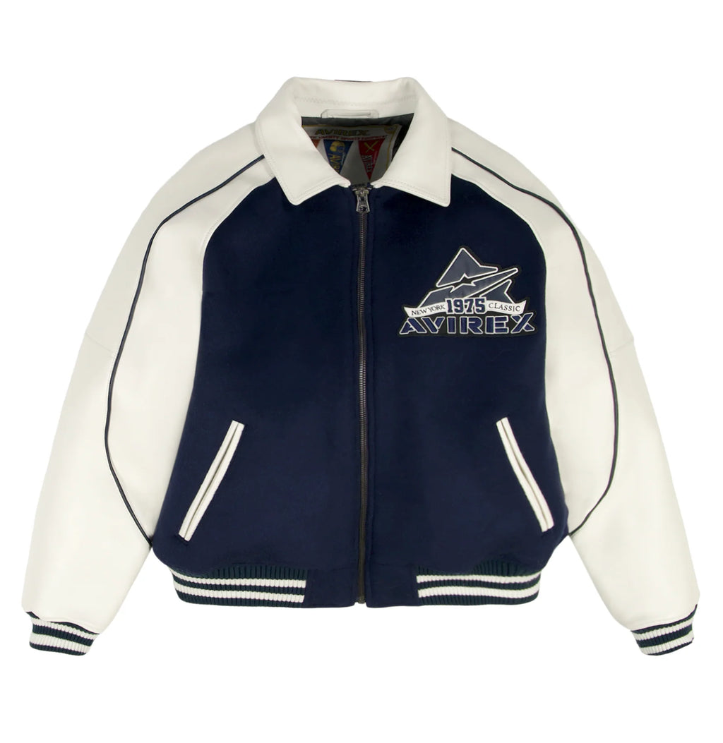 Men's Navy & White Wool Varsity Jacket | New York 1975 Classic Edition