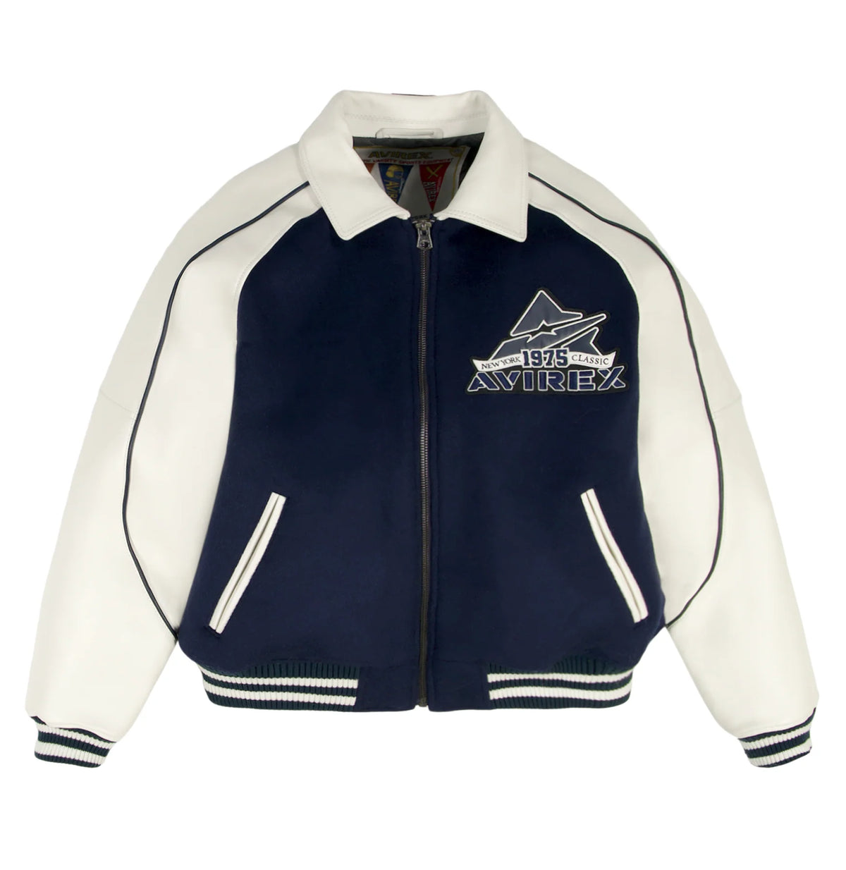 Men's Navy & White Wool Varsity Jacket | New York 1975 Classic Edition