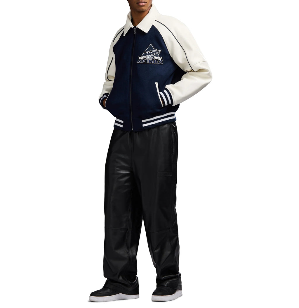 Men's Navy & White Wool Varsity Jacket | New York 1975 Classic Edition