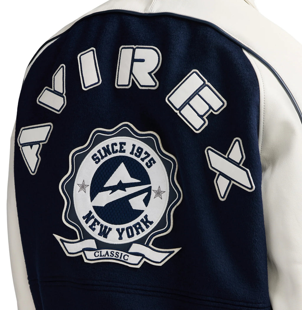 Men's Navy & White Wool Varsity Jacket | New York 1975 Classic Edition