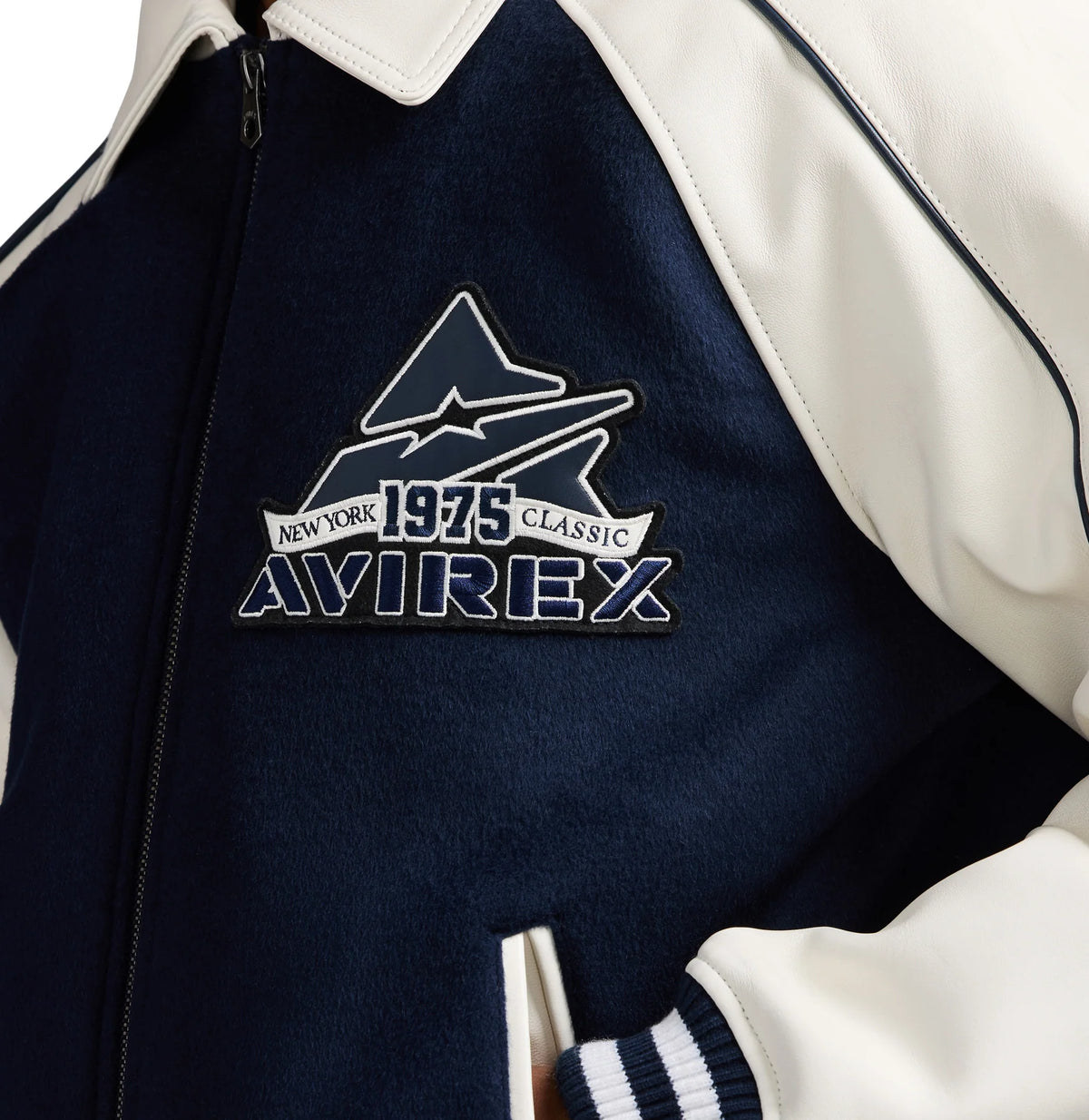 Men's Navy & White Wool Varsity Jacket | New York 1975 Classic Edition