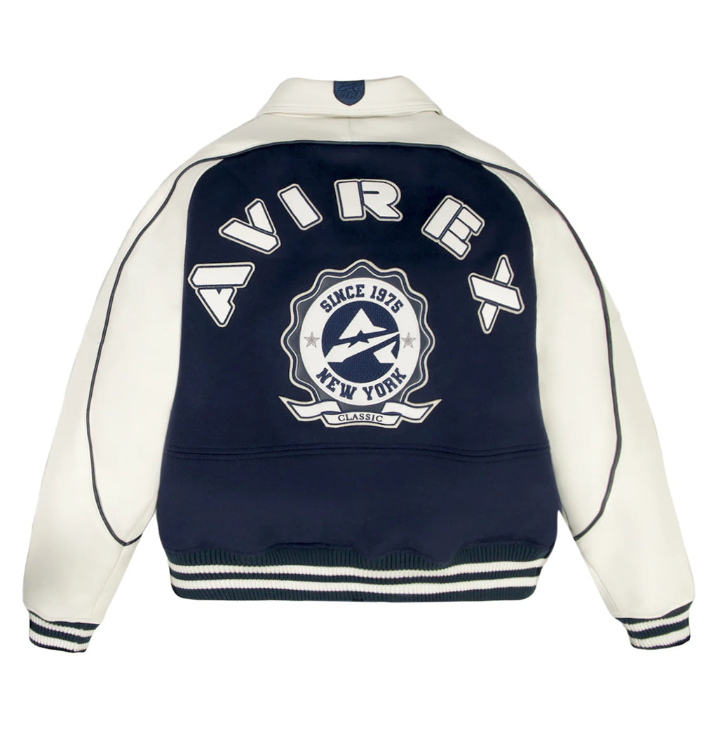 Men's Navy & White Wool Varsity Jacket | New York 1975 Classic Edition