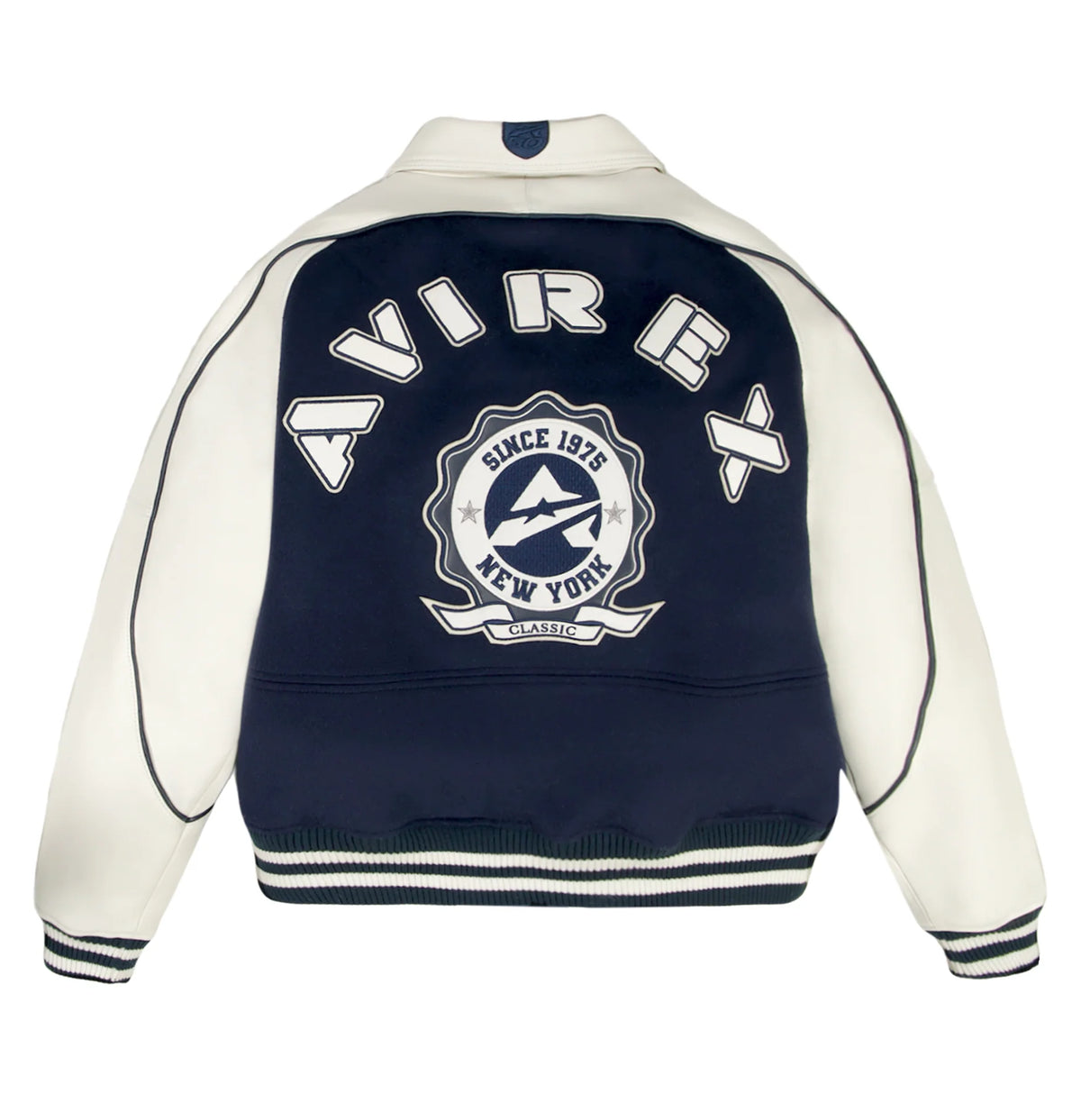 Men's Navy & White Wool Varsity Jacket | New York 1975 Classic Edition