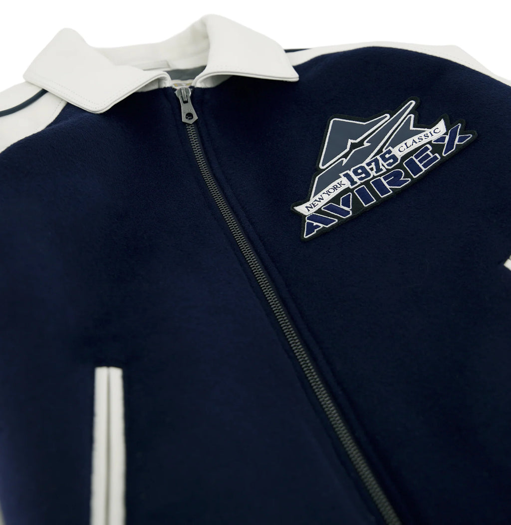 Men's Navy & White Wool Varsity Jacket | New York 1975 Classic Edition