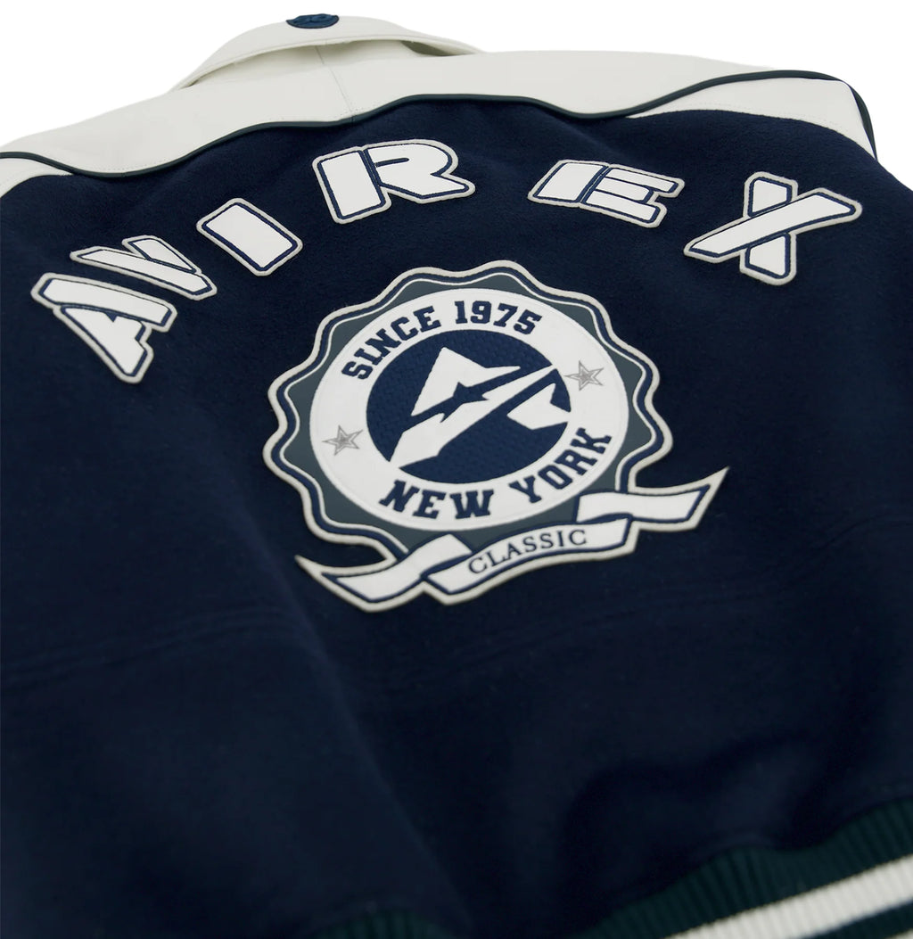 Men's Navy & White Wool Varsity Jacket | New York 1975 Classic Edition