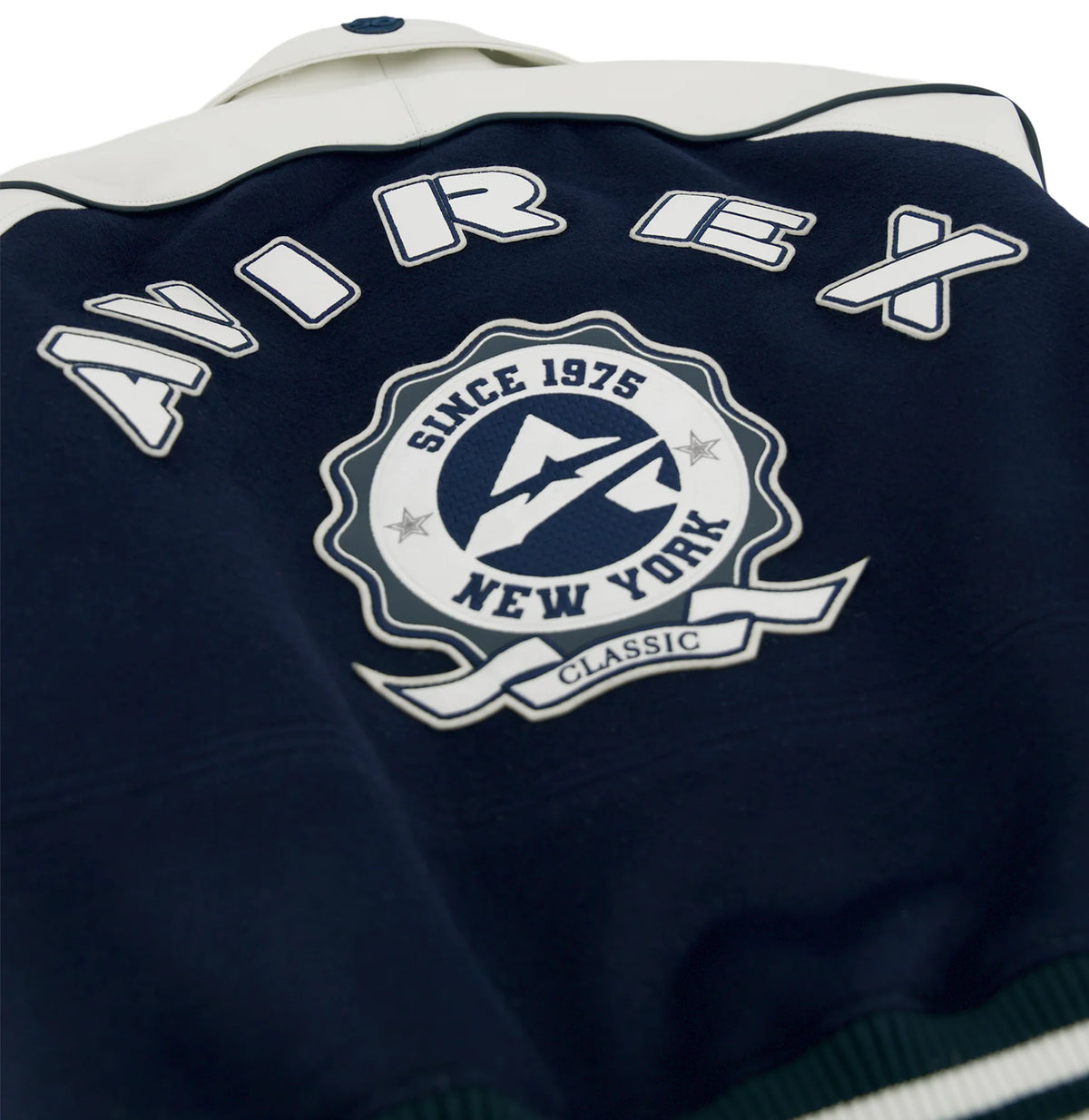 Men's Navy & White Wool Varsity Jacket | New York 1975 Classic Edition