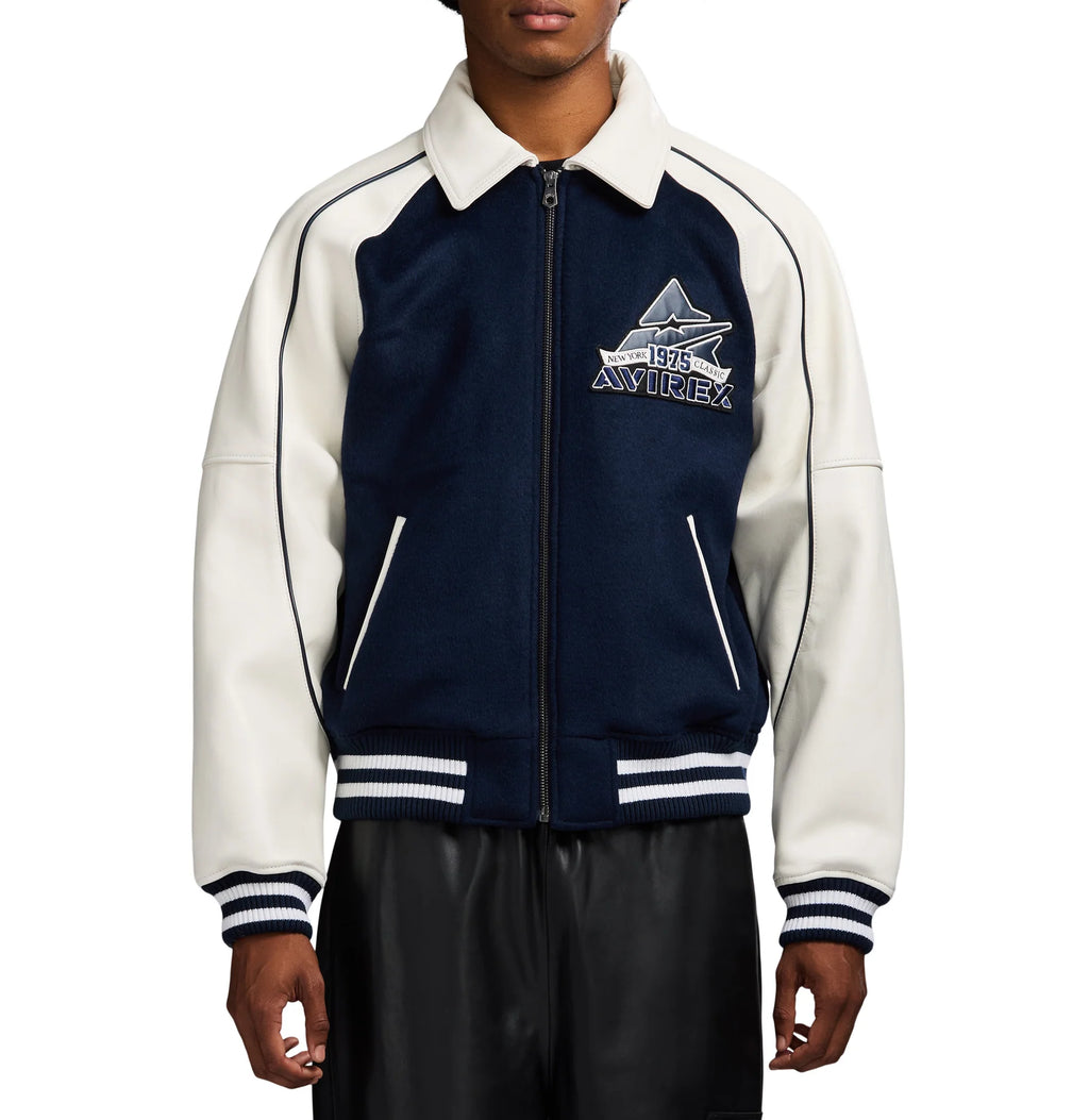 Men's Navy & White Wool Varsity Jacket | New York 1975 Classic Edition