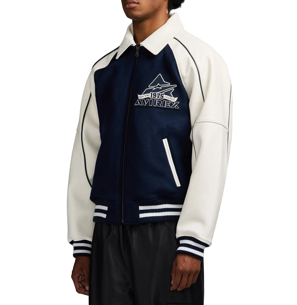Men's Navy & White Wool Varsity Jacket | New York 1975 Classic Edition
