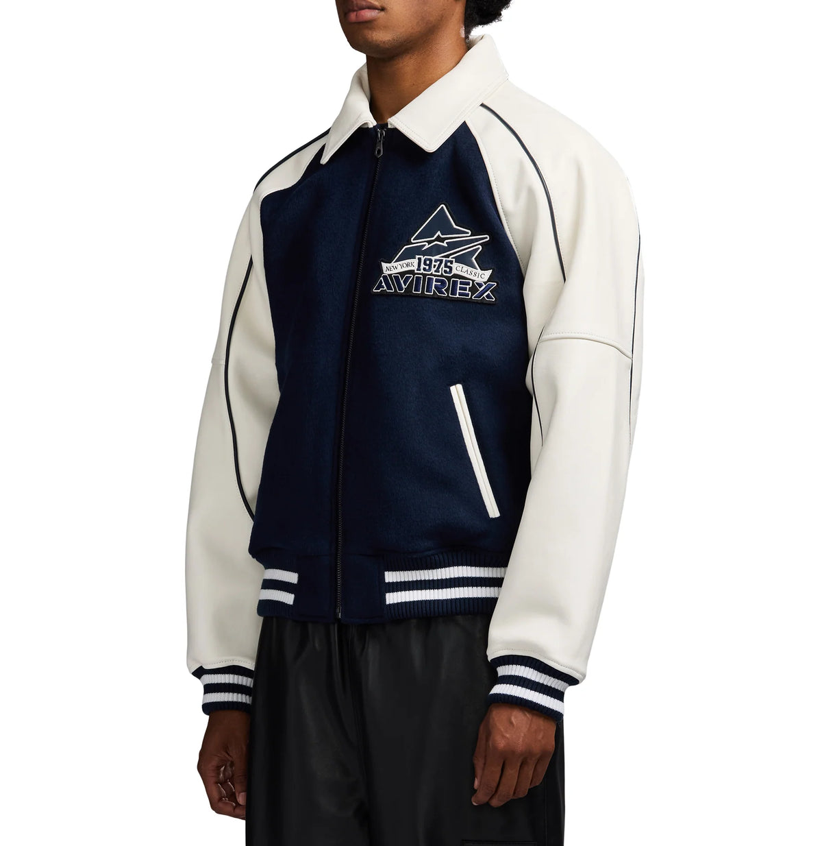 Men's Navy & White Wool Varsity Jacket | New York 1975 Classic Edition