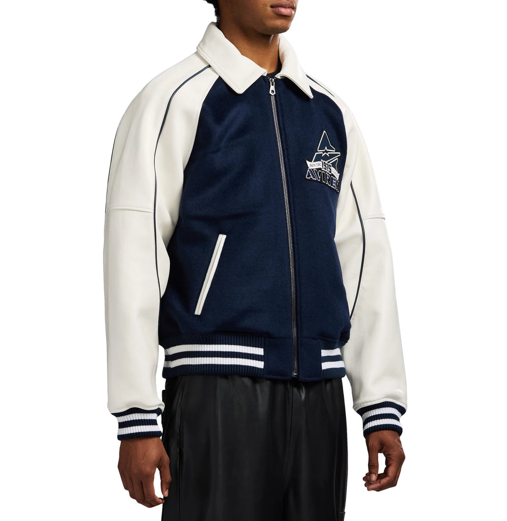 Men's Navy & White Wool Varsity Jacket | New York 1975 Classic Edition