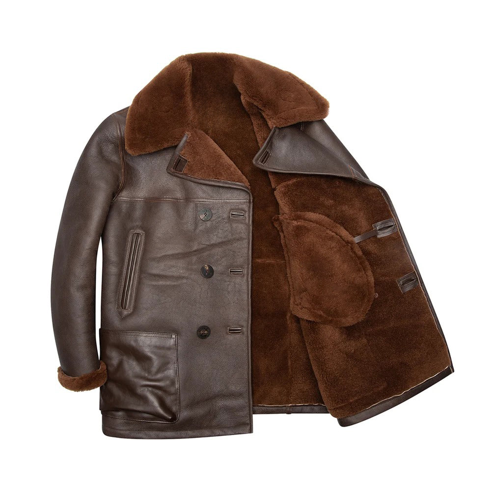 Men's Northwind Conway Shearling Peacoat – Luxury Double-Breasted Leather Coat