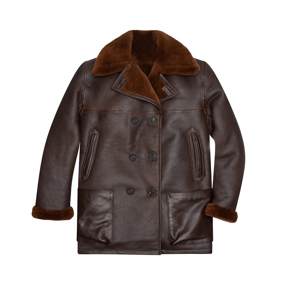 Men's Northwind Conway Shearling Peacoat – Luxury Double-Breasted Leather Coat