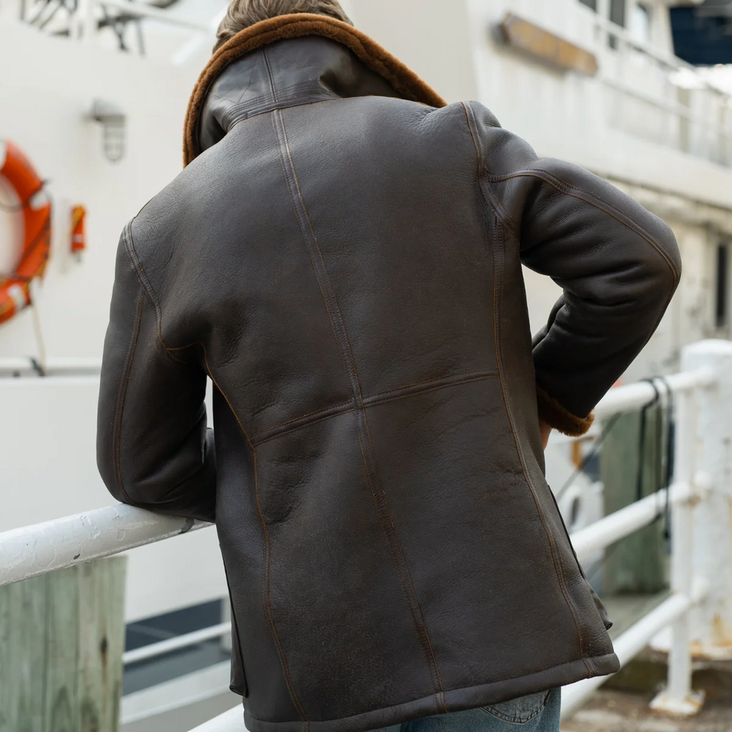 Men's Northwind Conway Shearling Peacoat – Luxury Double-Breasted Leather Coat