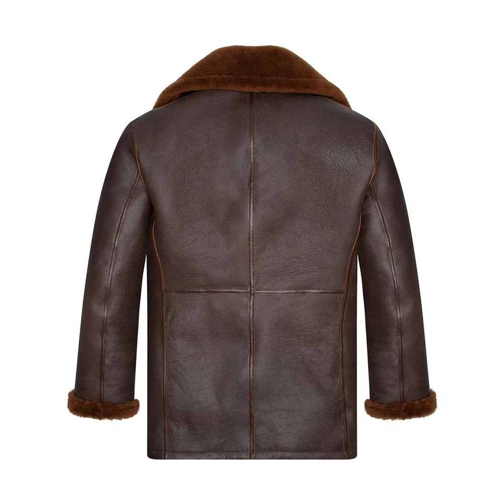 Men's Northwind Conway Shearling Peacoat – Luxury Double-Breasted Leather Coat