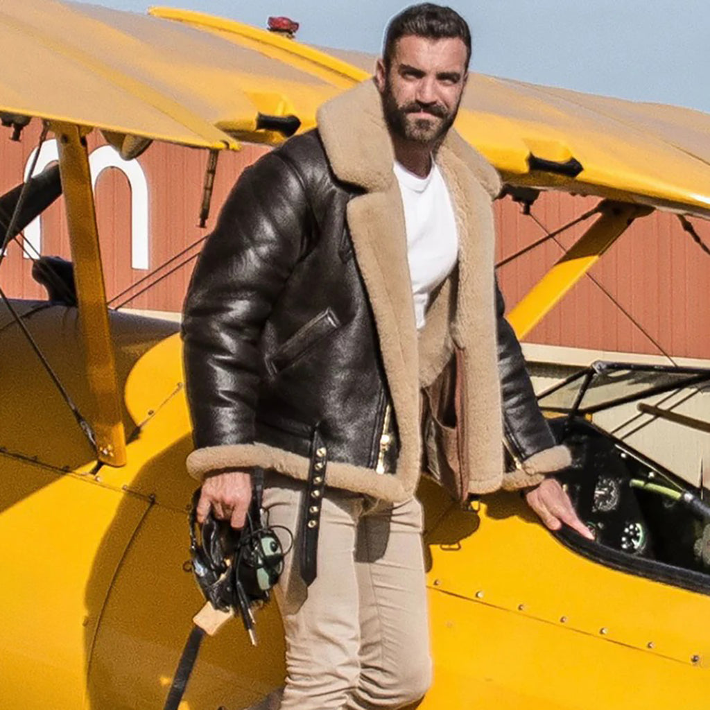 Men's R.A.F Sheepskin Bomber Leather Shearling Jacket