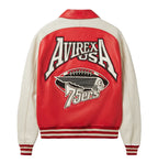 Men's Red & Cream Leather Varsity Jacket | 75ers Chenille Patch Edition