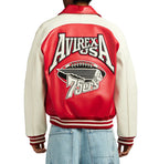 Men's Red & Cream Leather Varsity Jacket | 75ers Chenille Patch Edition