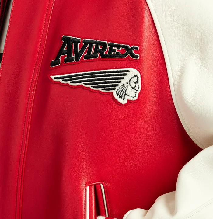 Men's Red & Cream Leather Varsity Jacket | 75ers Chenille Patch Edition