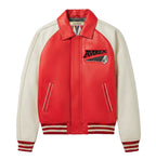 Men's Red & Cream Leather Varsity Jacket | 75ers Chenille Patch Edition