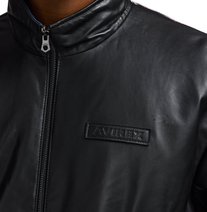 Men's Reversible Nappa Leather Track Jacket | Navy & Black