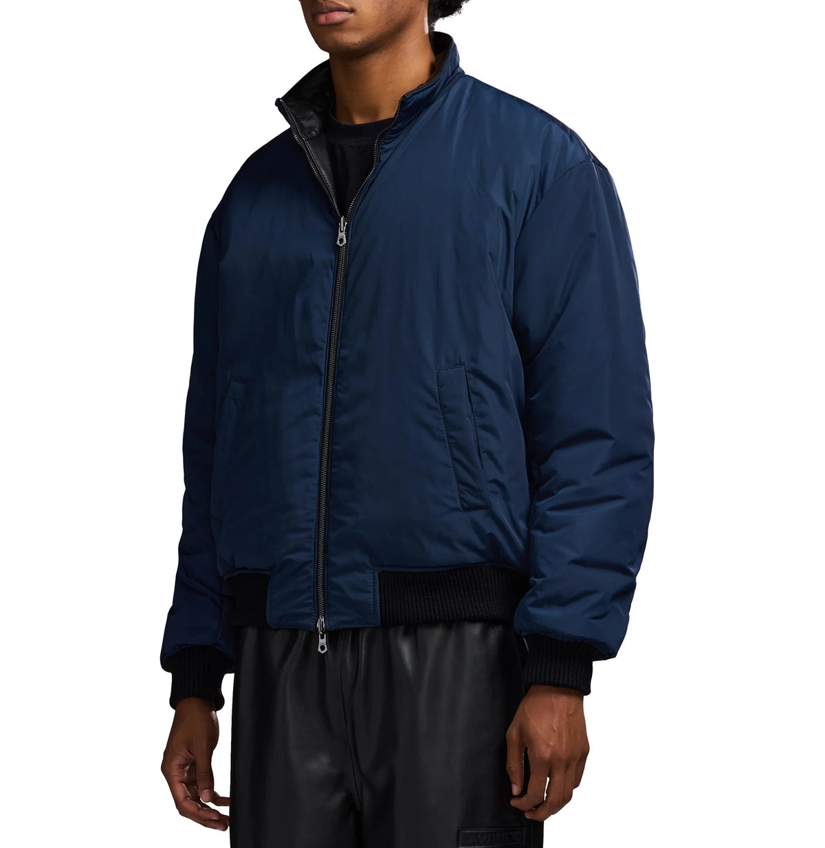 Men's Reversible Nappa Leather Track Jacket | Navy & Black