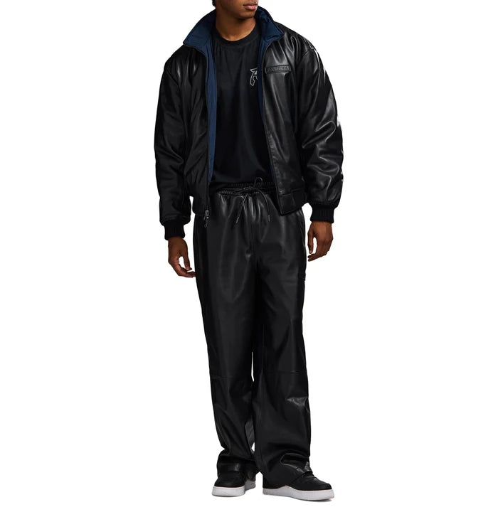 Men's Reversible Nappa Leather Track Jacket | Navy & Black