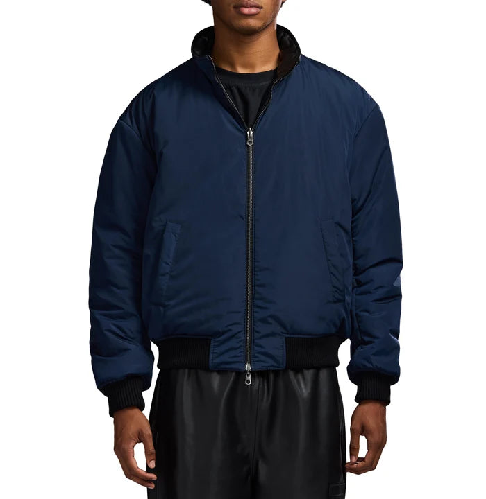 Men's Reversible Nappa Leather Track Jacket | Navy & Black