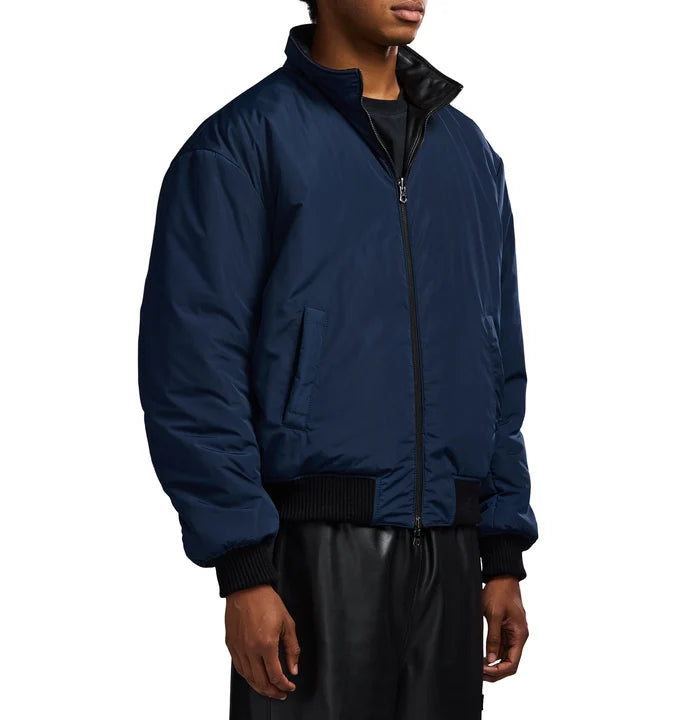 Men's Reversible Nappa Leather Track Jacket | Navy & Black