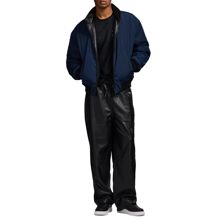 Men's Reversible Nappa Leather Track Jacket | Navy & Black