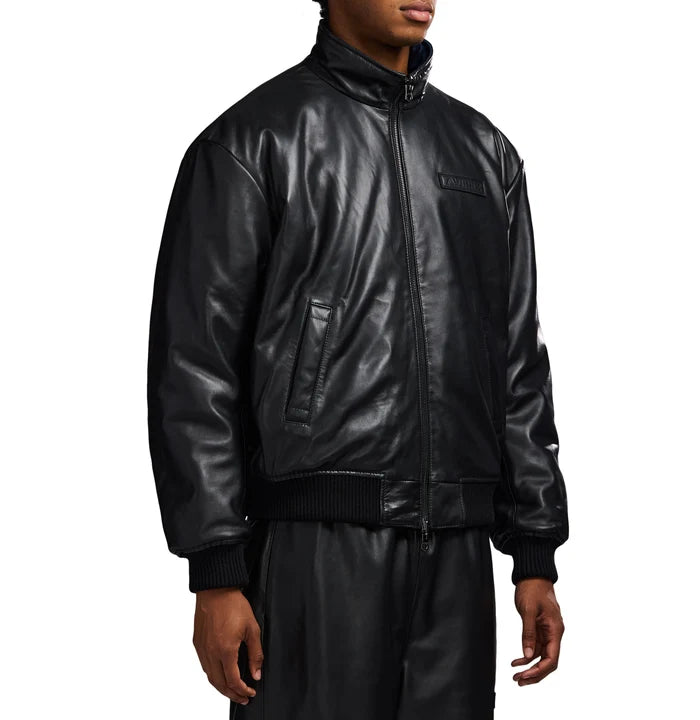 Men's Reversible Nappa Leather Track Jacket | Navy & Black