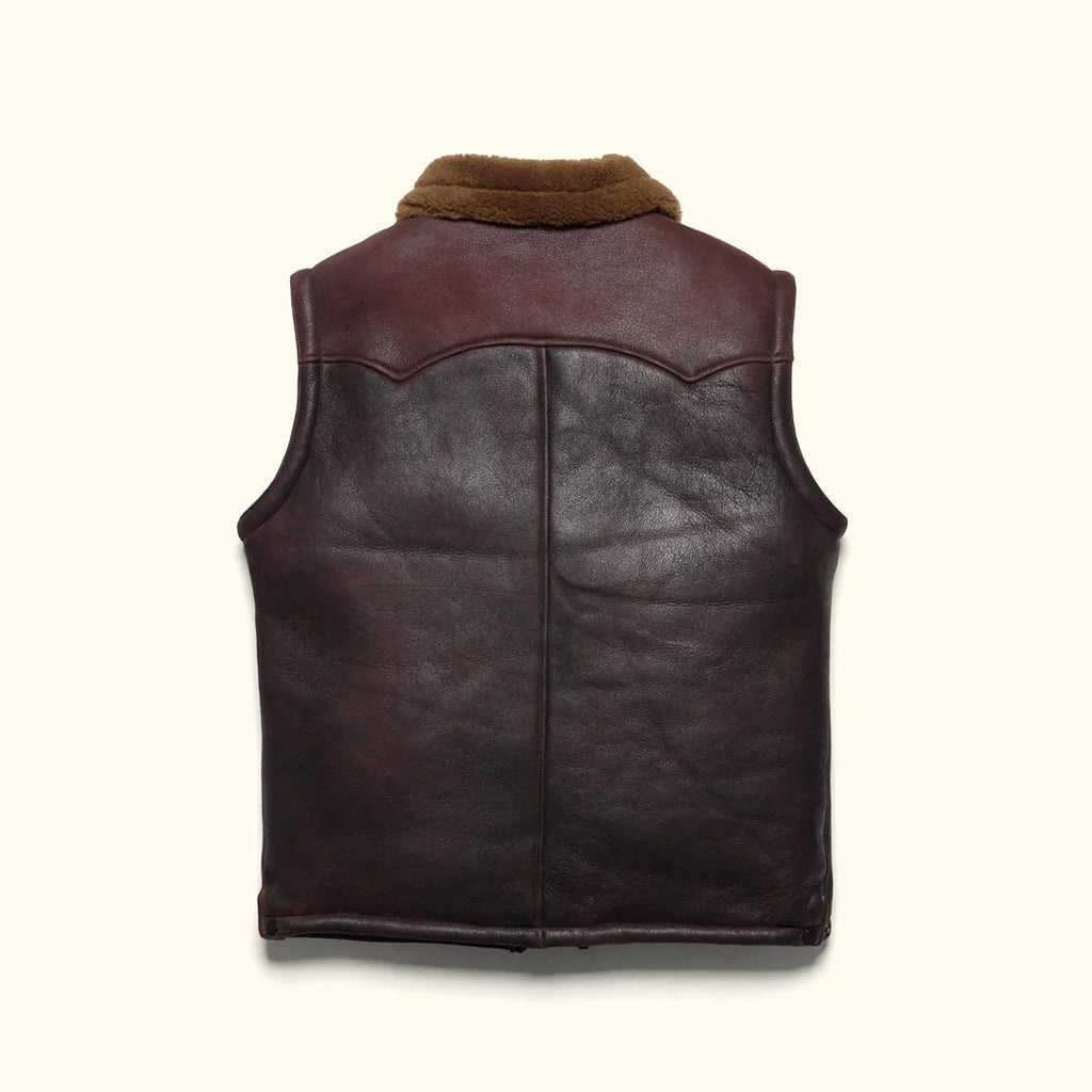 Men's Shearling Collar Western Yoke Leather Vest