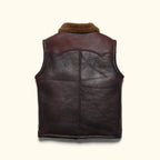 Men's Shearling Collar Western Yoke Leather Vest