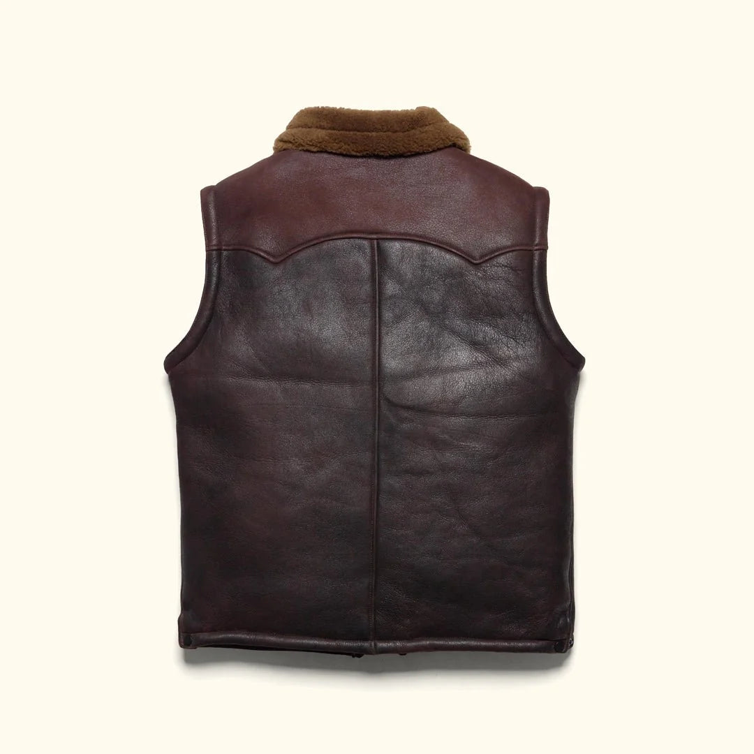 Men's Shearling Collar Western Yoke Leather Vest