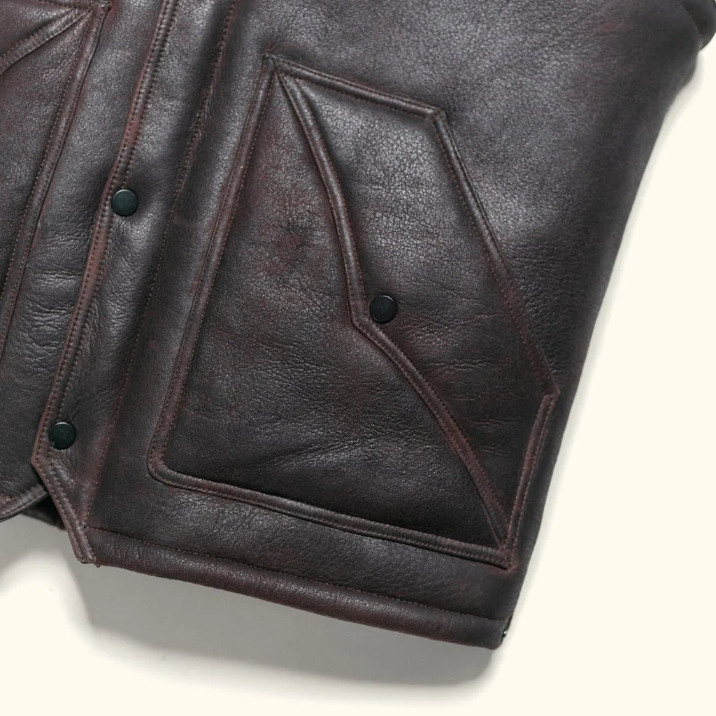 Men's Shearling Collar Western Yoke Leather Vest