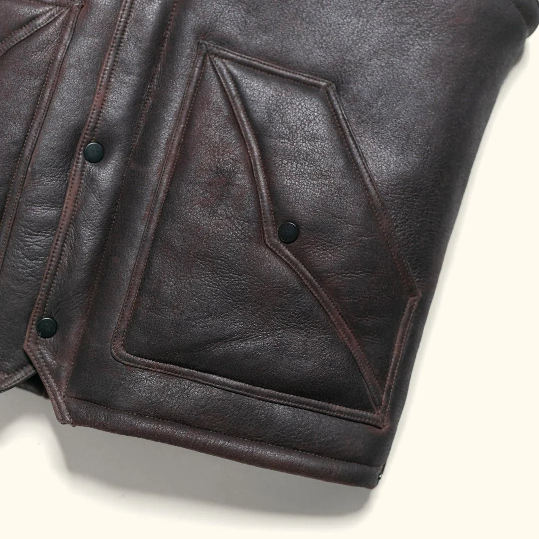 Men's Shearling Collar Western Yoke Leather Vest