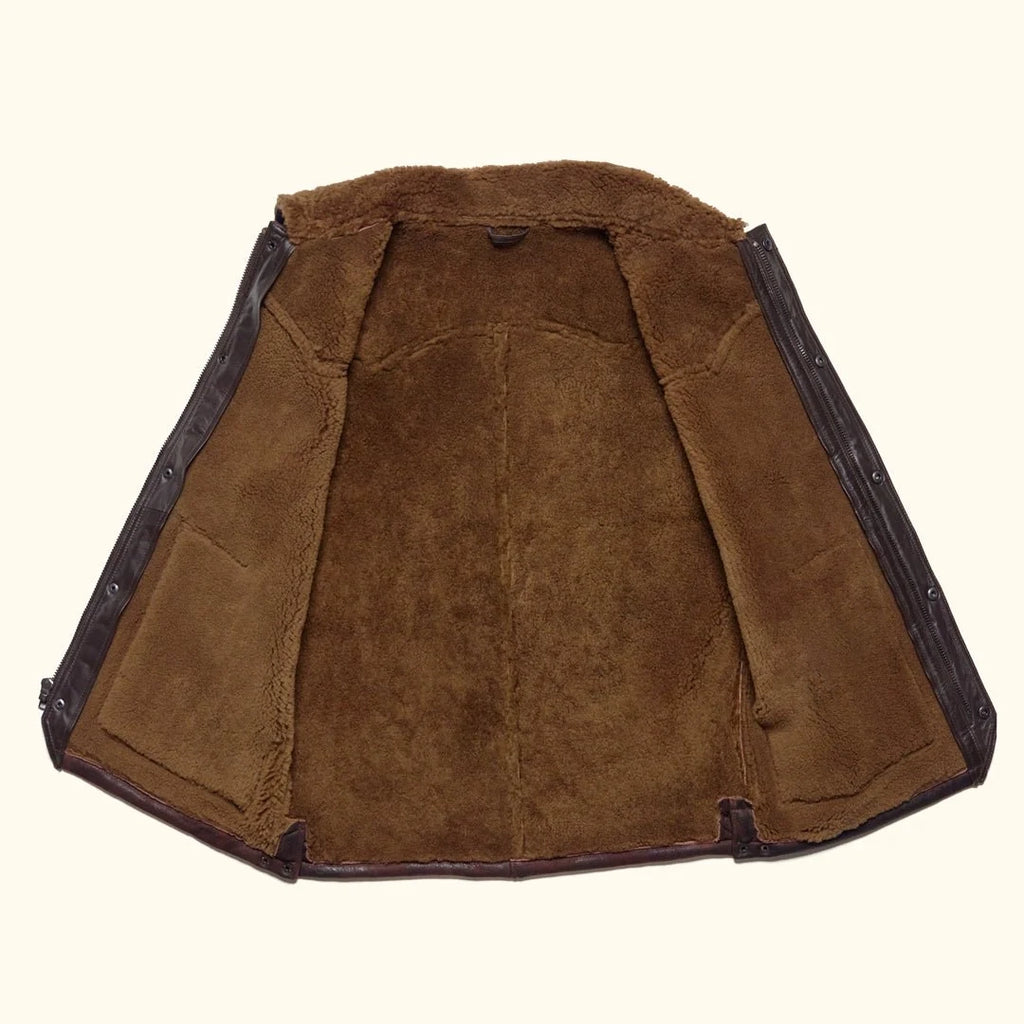 Men's Shearling Collar Western Yoke Leather Vest