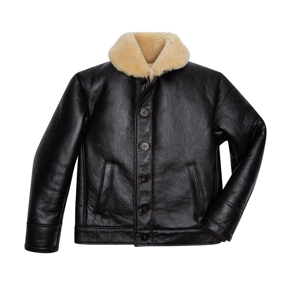 Men's Shearling Deck Jacket – Navy N1 Inspired Genuine Sheepskin Leather Coat