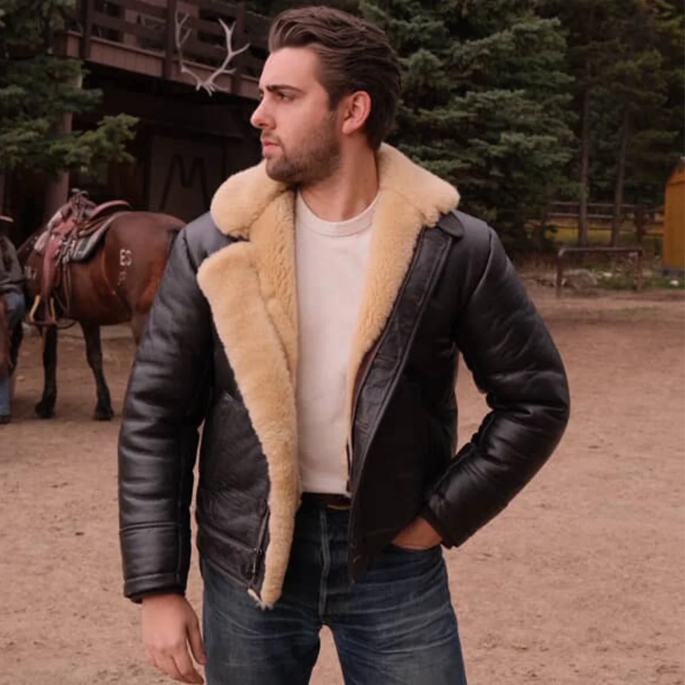 Men's Shearling Deck Jacket – Navy N1 Inspired Genuine Sheepskin Leather Coat