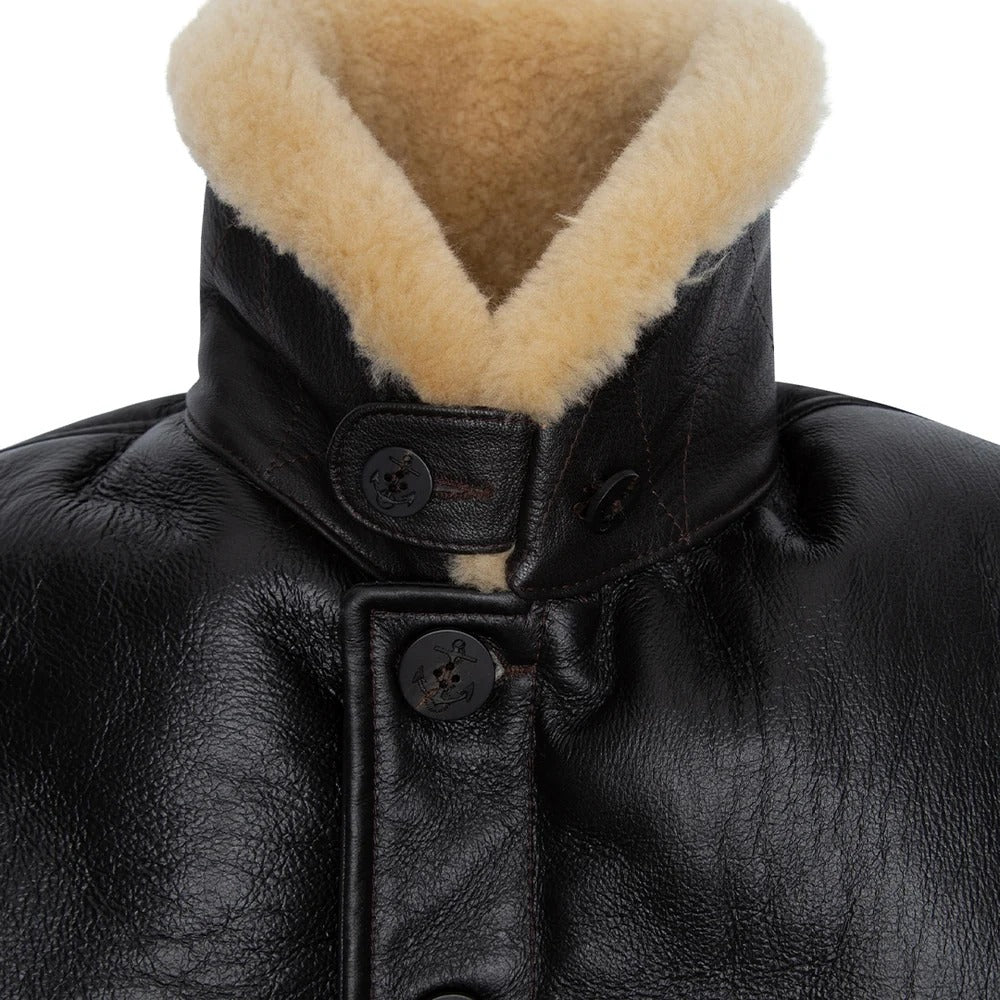 Men's Shearling Deck Jacket – Navy N1 Inspired Genuine Sheepskin Leather Coat
