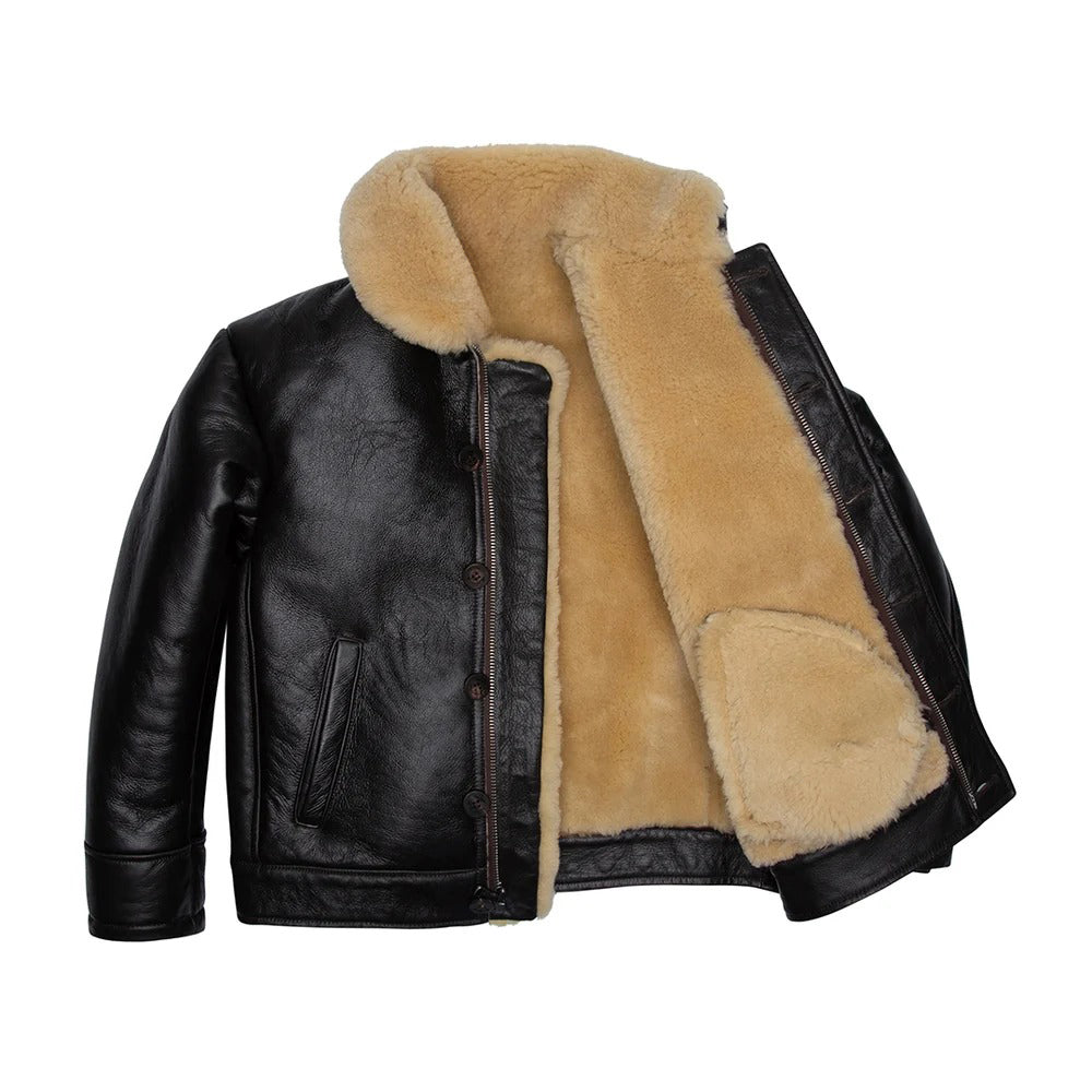 Men's Shearling Deck Jacket – Navy N1 Inspired Genuine Sheepskin Leather Coat